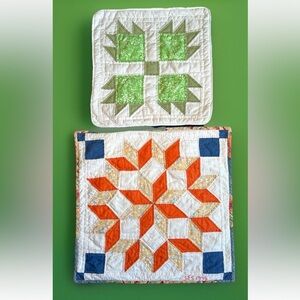 SALE! Quilted VTG Duo Throw Pillow Covers Square 18” Star Design, 14” Bear Claw